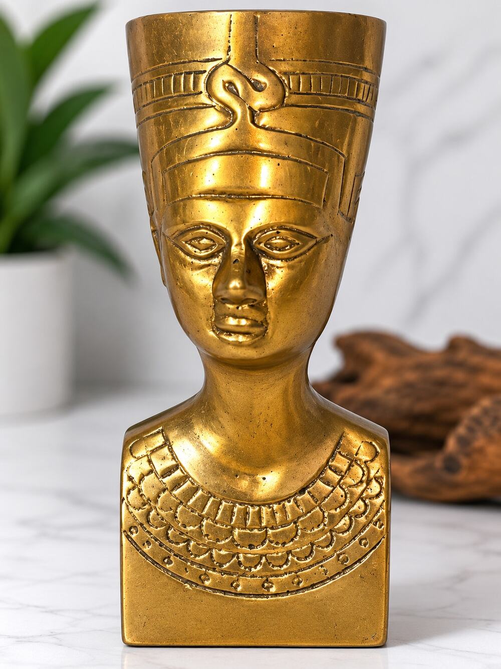 Egyptian Queen Nefertiti Bust Gold Tone Cast Metal Statue Sculpture 5.25"